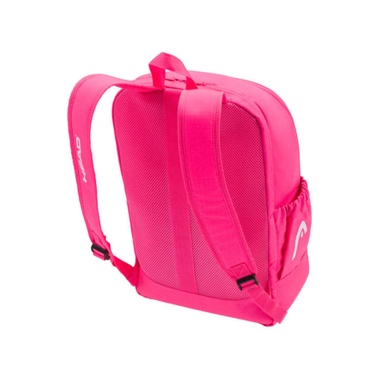 Mochila de ténis HEAD Base 17L Rosa com compartimento para raquetes e bolsos laterais em rede, vista traseira em fundo branco