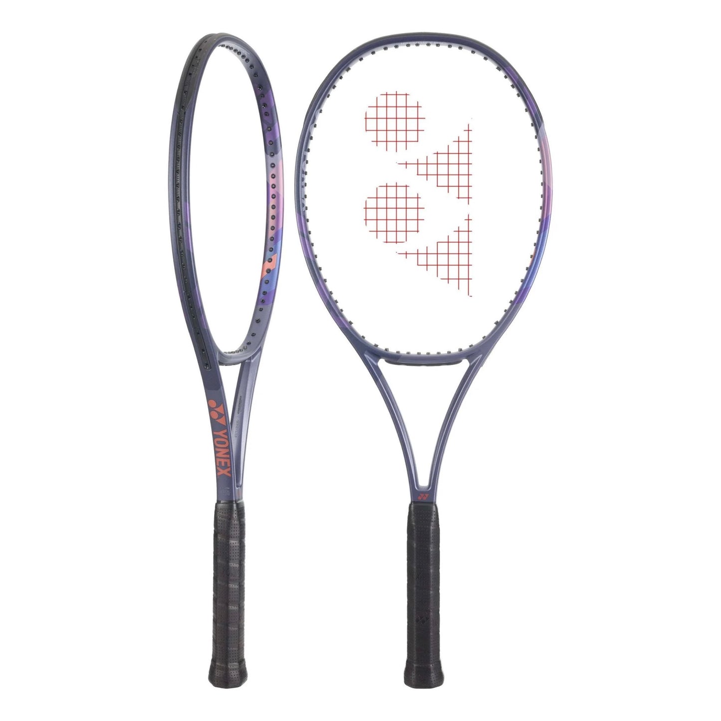 Raquete de ténis Yonex PERCEPT 97 Midnight Navy, vistas frontal e lateral em fundo branco