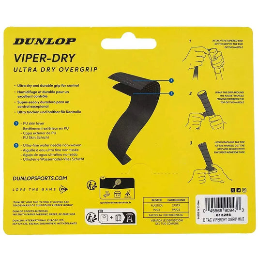 Overgrip Ténis Dunlop ATP Tour Viper-Dry Branco (Pack 3)