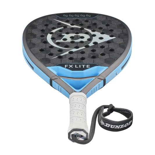Raquete de padel Dunlop FX LITE 2026 em formato diamante com construção em carbono 12K, vista de cima em fundo branco