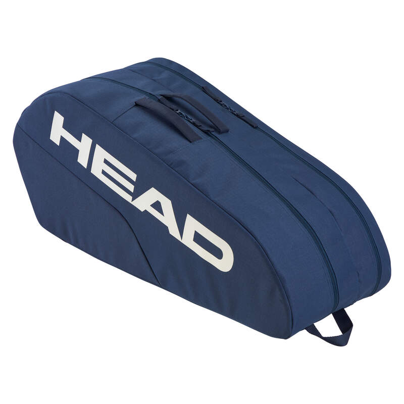 Saco de ténis HEAD Base M em azul escuro com capacidade para 6 raquetes e transporte estilo mochila, vista lateral em fundo branco
