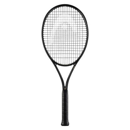 Vista frontal da raquete de ténis HEAD Speed Pro Legend 2025 com detalhes dourados e acabamento preto brilhante.