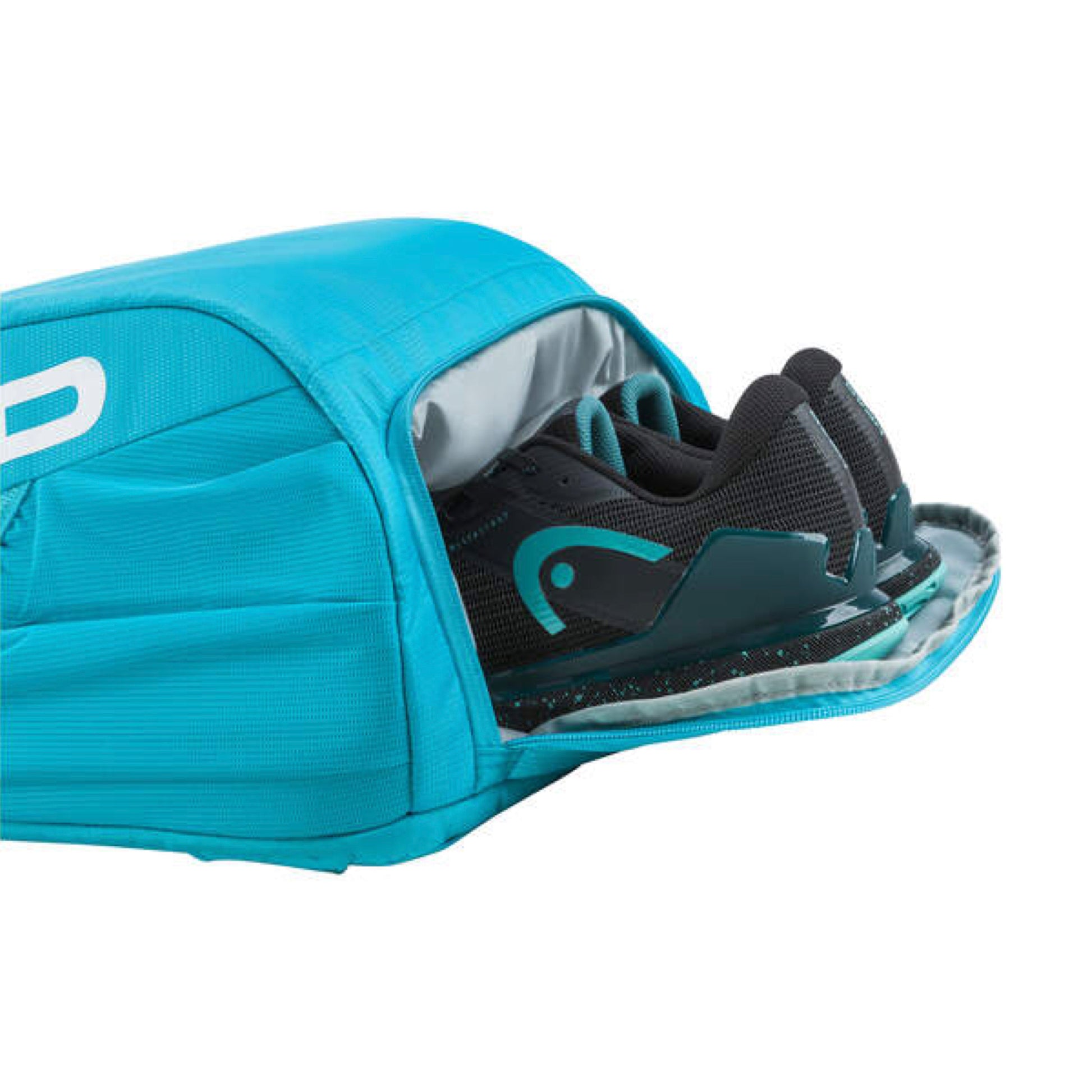 Mochila de ténis HEAD Tour 25L em Azul Speed com compartimento independente para sapatilhas, vista lateral em fundo branco