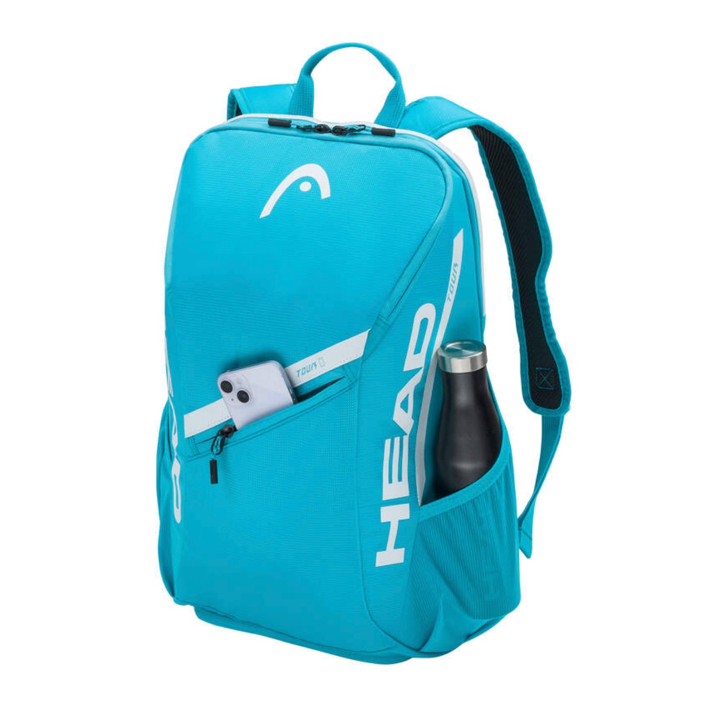 Mochila de ténis HEAD Tour 25L em Azul Speed com bolso de rápido acesso e compartimento para garrafa de água, vista frontal em fundo branco