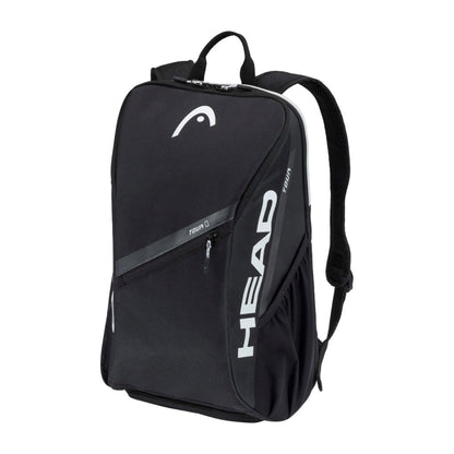 Mochila de ténis HEAD Tour 25L em preto com tecido refletor e compartimento para raquetes, vista frontal em fundo branco