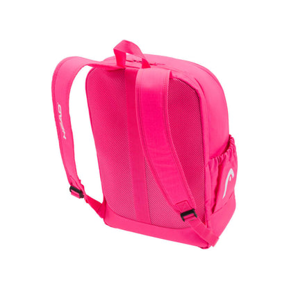 Mochila de ténis HEAD Base 17L Rosa com compartimento para raquetes e bolsos laterais em rede, vista traseira em fundo branco