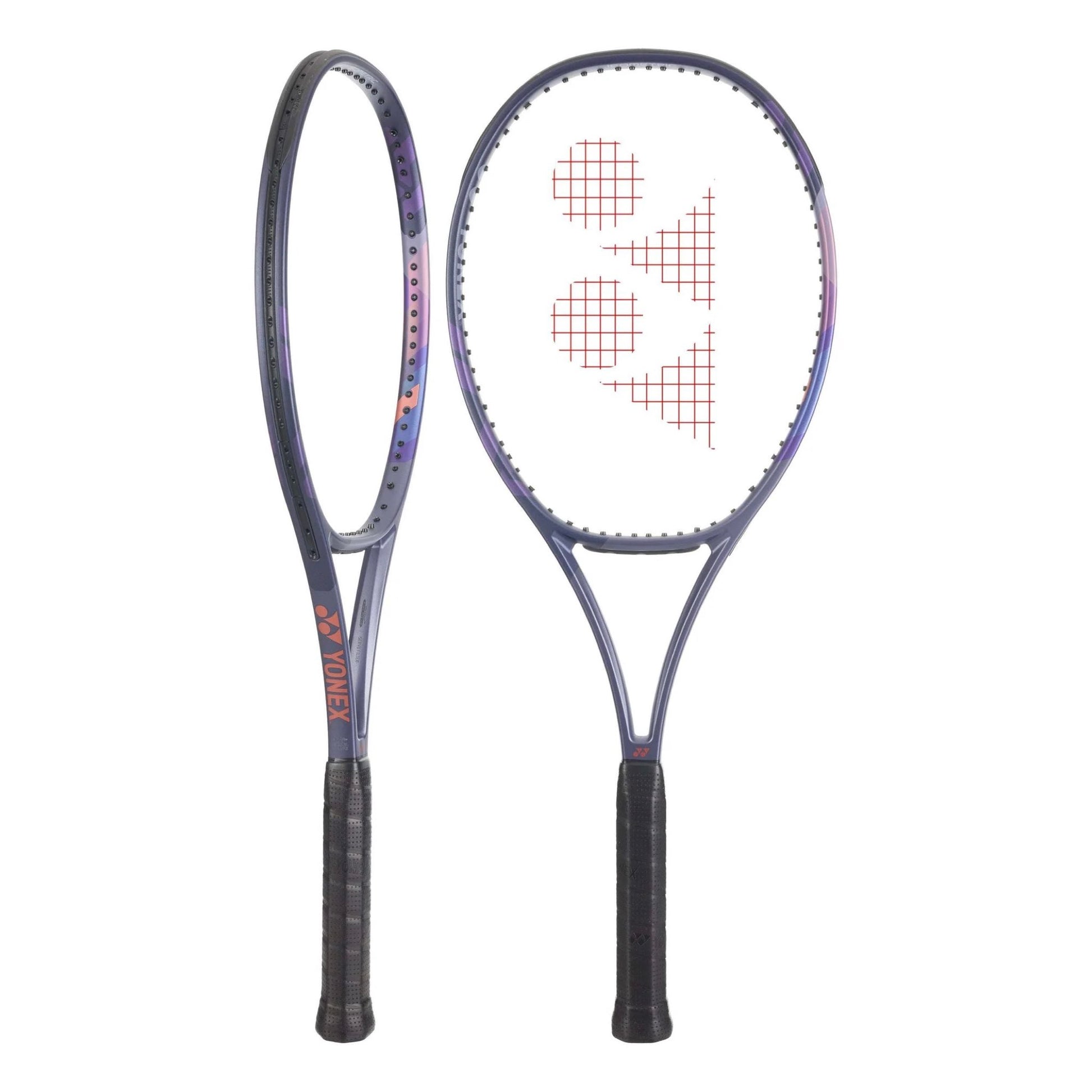 Raquete de ténis Yonex PERCEPT 97 Midnight Navy, vistas frontal e lateral em fundo branco