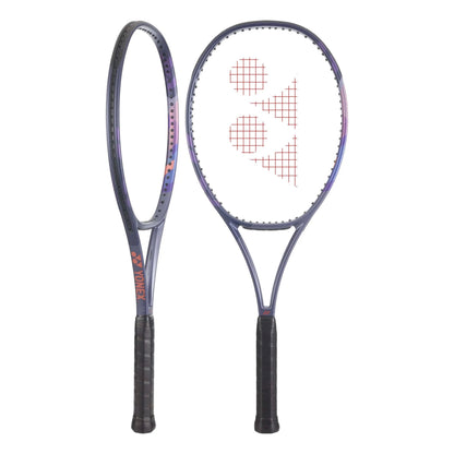Raquete de ténis Yonex PERCEPT 97 Midnight Navy, vistas frontal e lateral em fundo branco