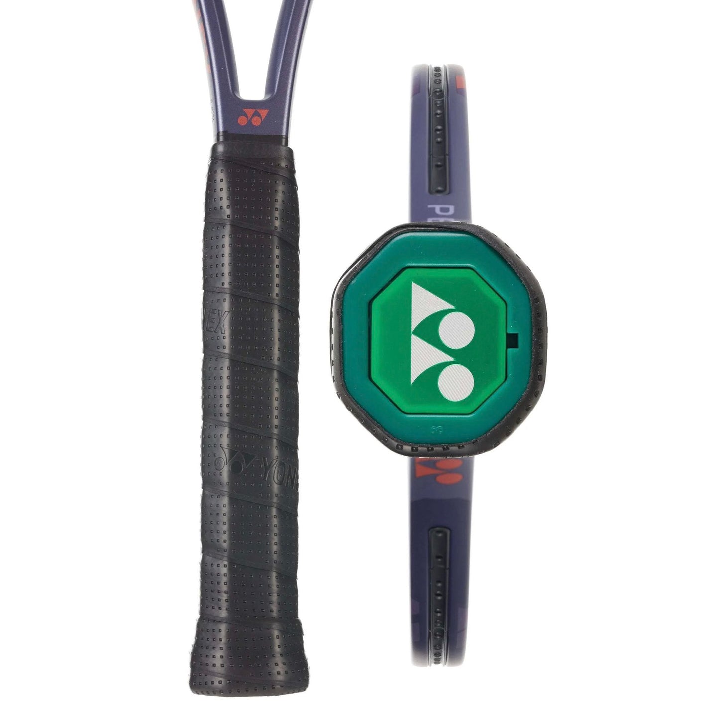 Raquete de ténis Yonex PERCEPT 100 Midnight Navy, detalhe do grip em fundo branco