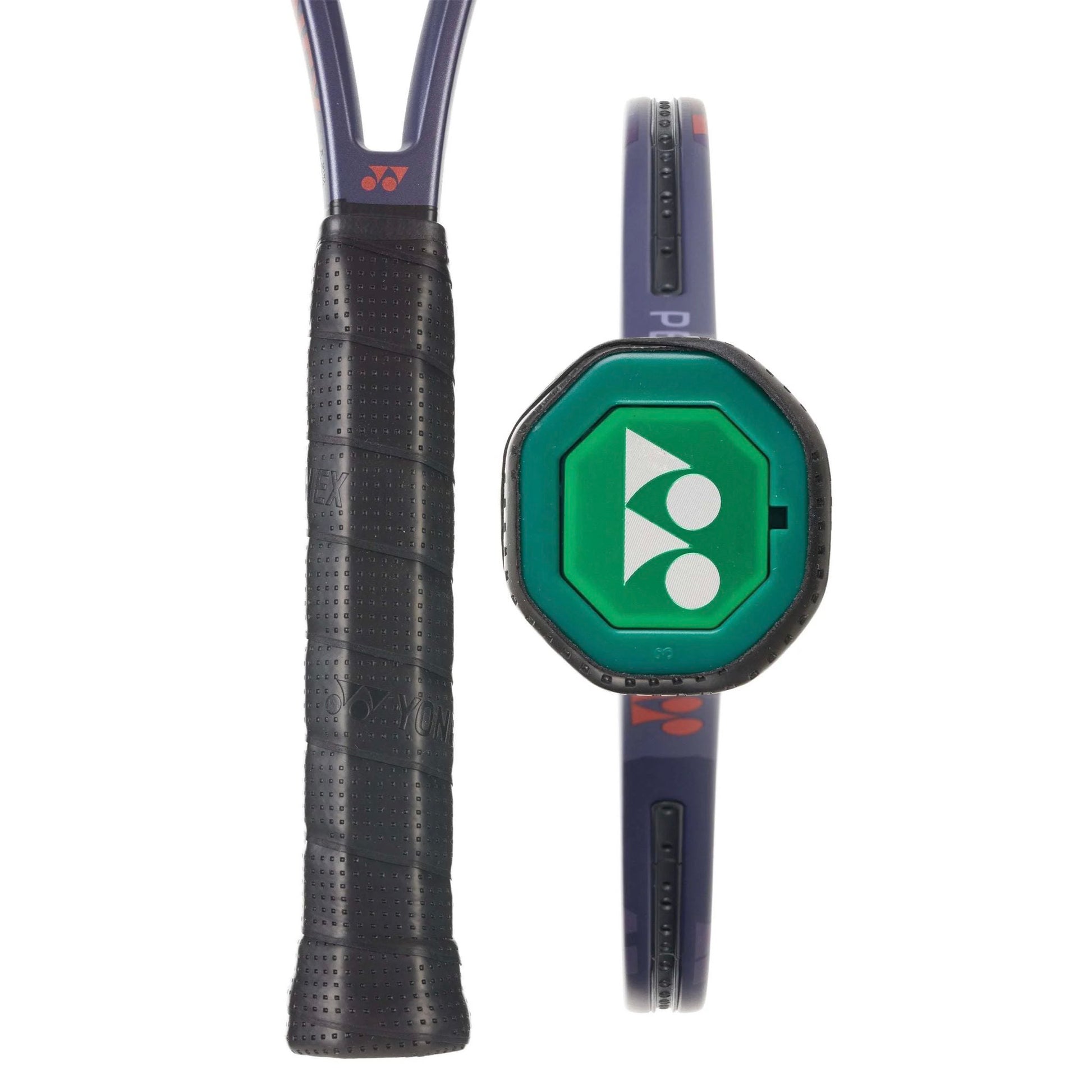 Raquete de ténis Yonex PERCEPT 100 Midnight Navy, detalhe do grip em fundo branco