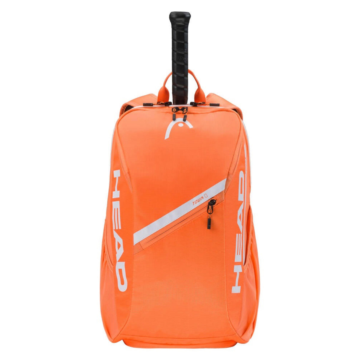 Mochila HEAD Tour 25L Laranja - vista frontal mostrando design refletor e compartimentos principais