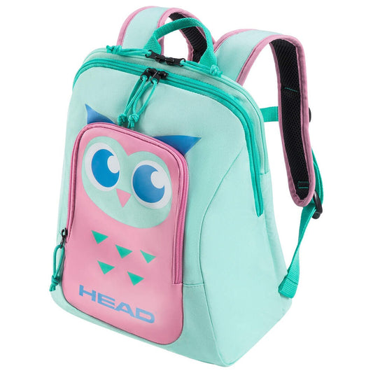 Mochila HEAD Kids Tour 14L Owl - vista lateral mostrando compartimento traseiro para raquete e bolso frontal