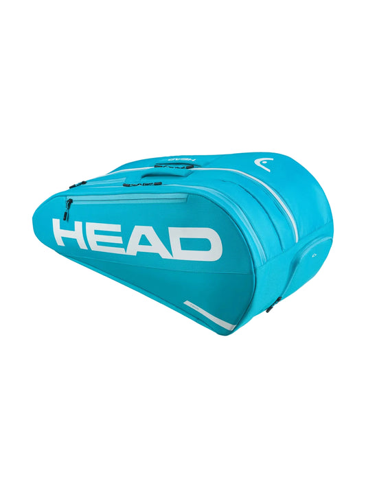 Saco de raquetes HEAD Tour Racquet Bag L em azul, com design vibrante, tecido premium e capacidade para até 9 raquetes.