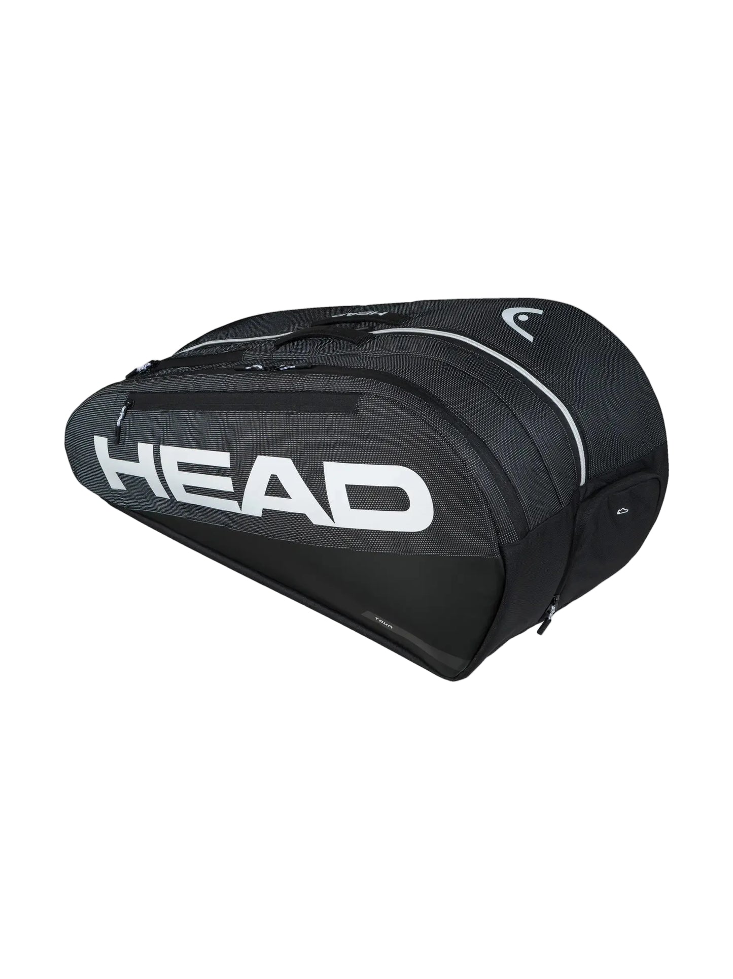 Saco de raquetes HEAD Tour Racquet Bag L em preto, com design vibrante, tecido premium e capacidade para até 9 raquetes.