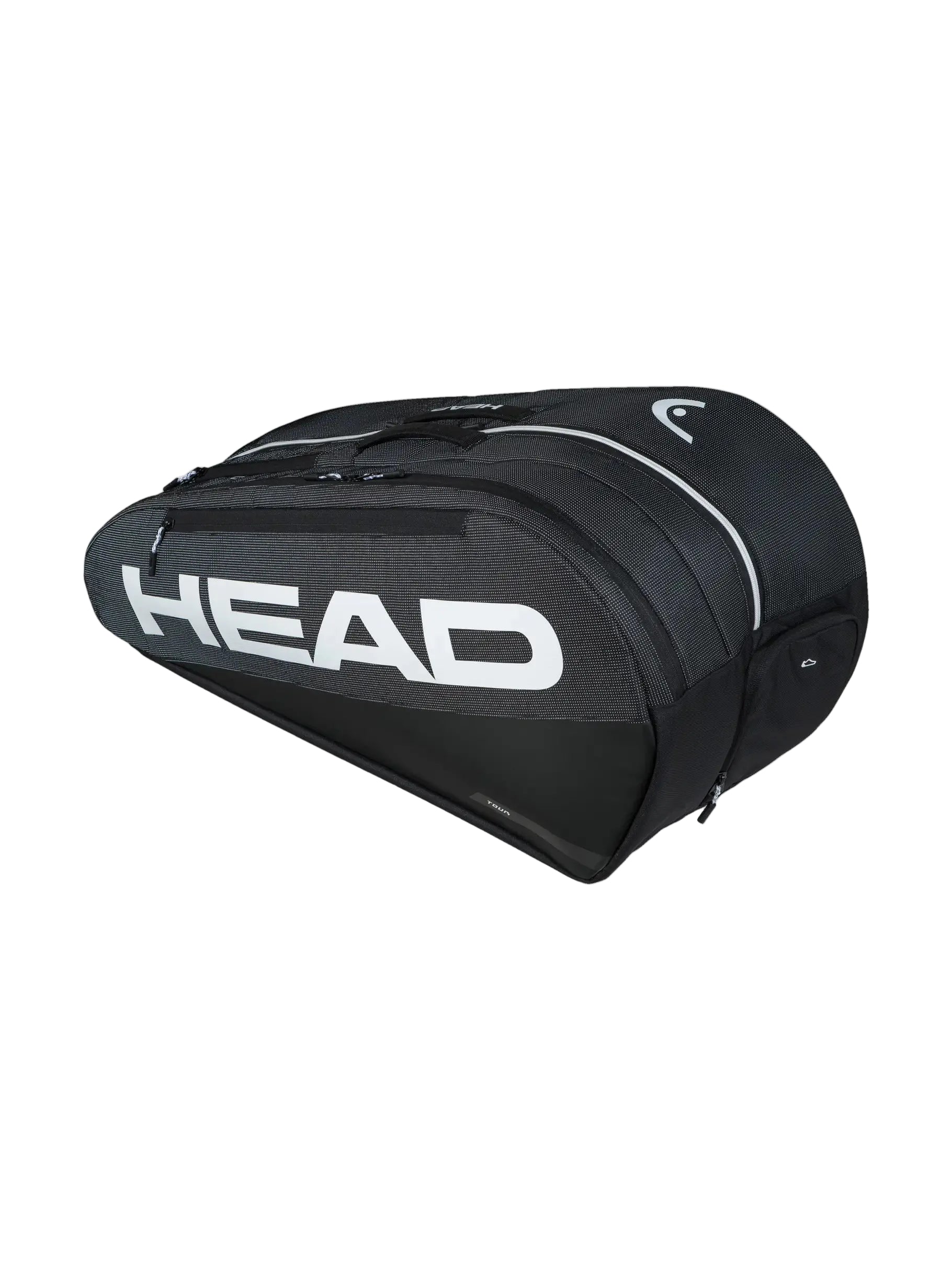 Saco de raquetes HEAD Tour Racquet Bag L em preto, com design vibrante, tecido premium e capacidade para até 9 raquetes.