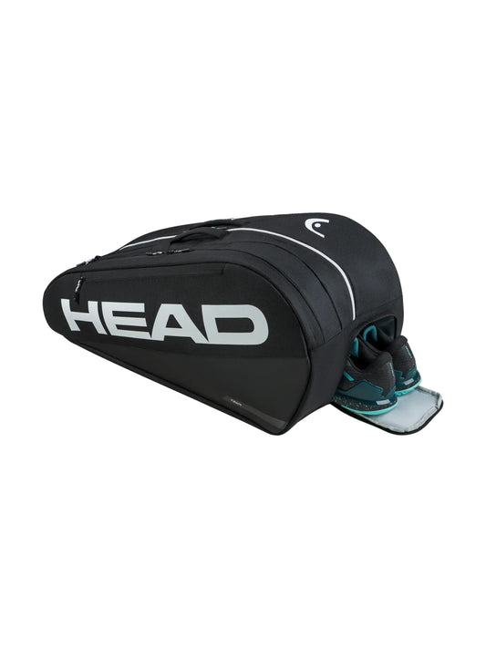 Detalhe do compartimento integrado para calçado do saco de raquetes HEAD Tour Racquet Bag L BK.
