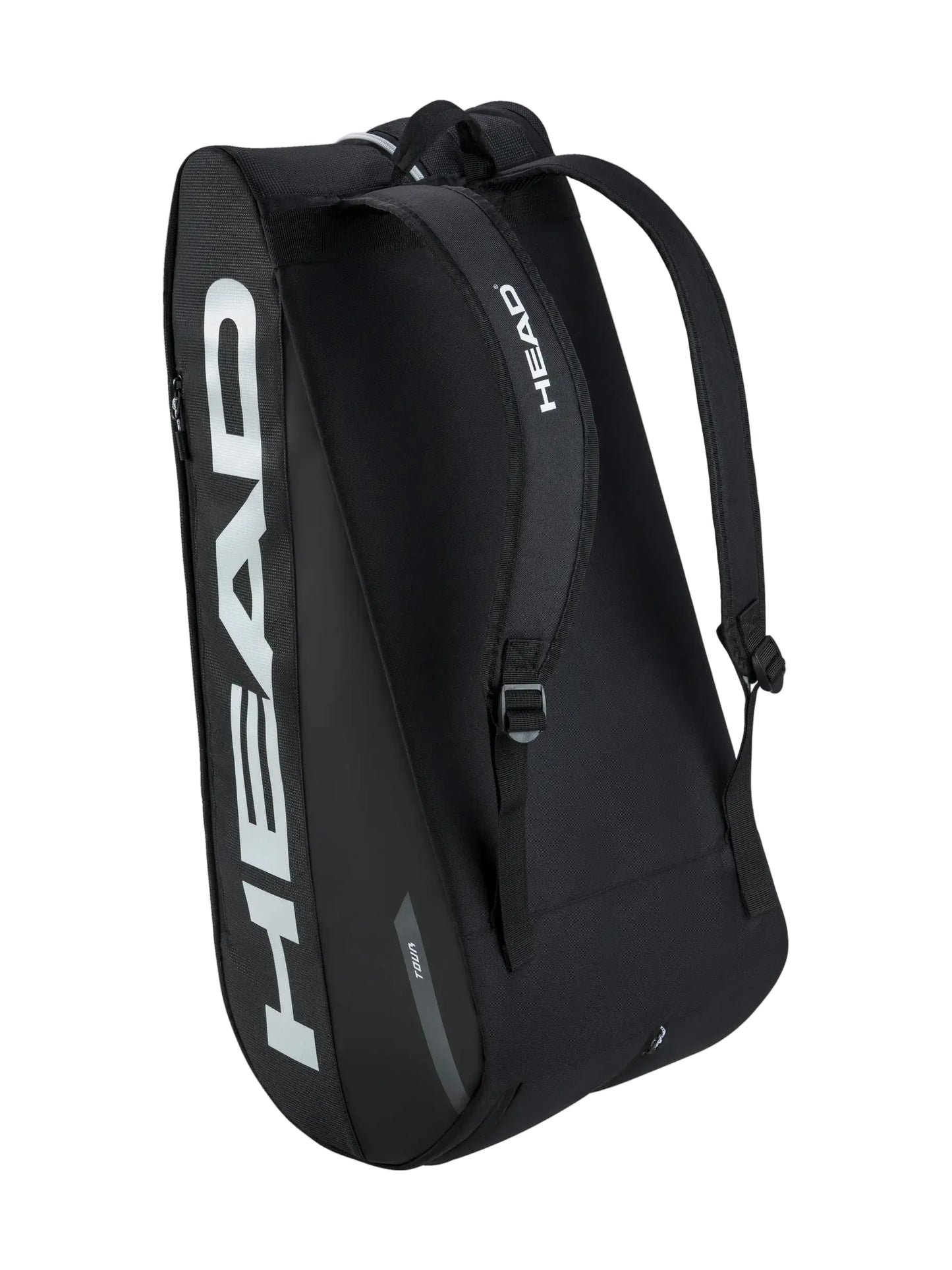 Saco de raquetes HEAD Tour Racquet Bag L BK transportado às costas com sistema tipo mochila.