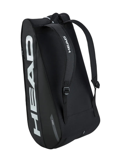 Saco de raquetes HEAD Tour Racquet Bag L BK transportado às costas com sistema tipo mochila.