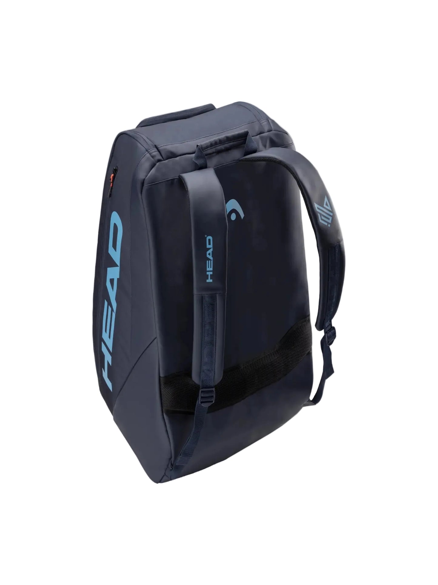 Vita de costas do saco de raquetes HEAD Pro Racquet Bag XL NV em azul, inspirado em Jannik Sinner, com design premium e capacidade para até 12 raquetes.
