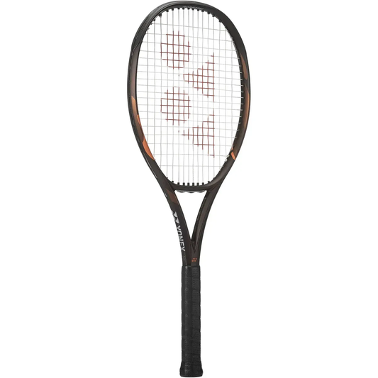 Raquete Yonex EZONE 100 Espresso Brown 2026 - detalhe do padrão de cordas 16x19 para spin e controlo