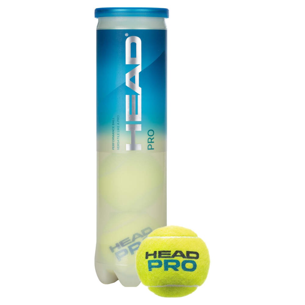 Tubo de 4 bolas de ténis HEAD Pro, vista frontal em fundo branco