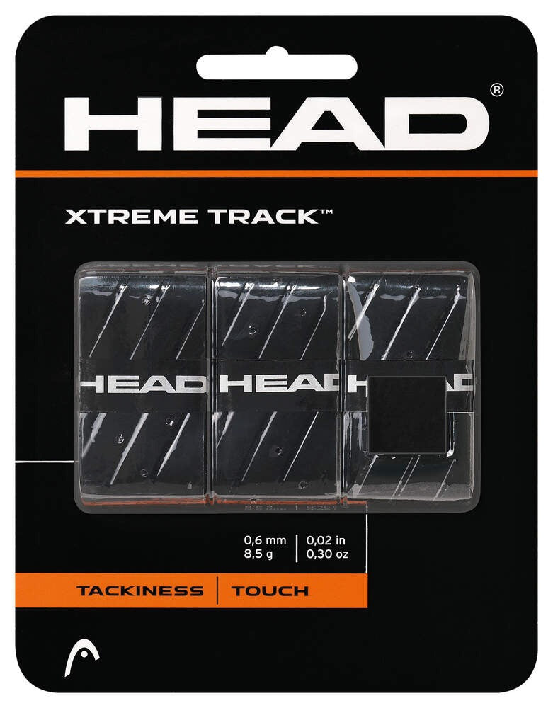 Overgrip HEAD Xtreme Track Preto Pack 3 – elastómero tacky 0,6mm para máxima aderência em ténis e padel