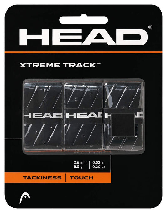 Overgrip HEAD Xtreme Track Preto Pack 3 – elastómero tacky 0,6mm para máxima aderência em ténis e padel