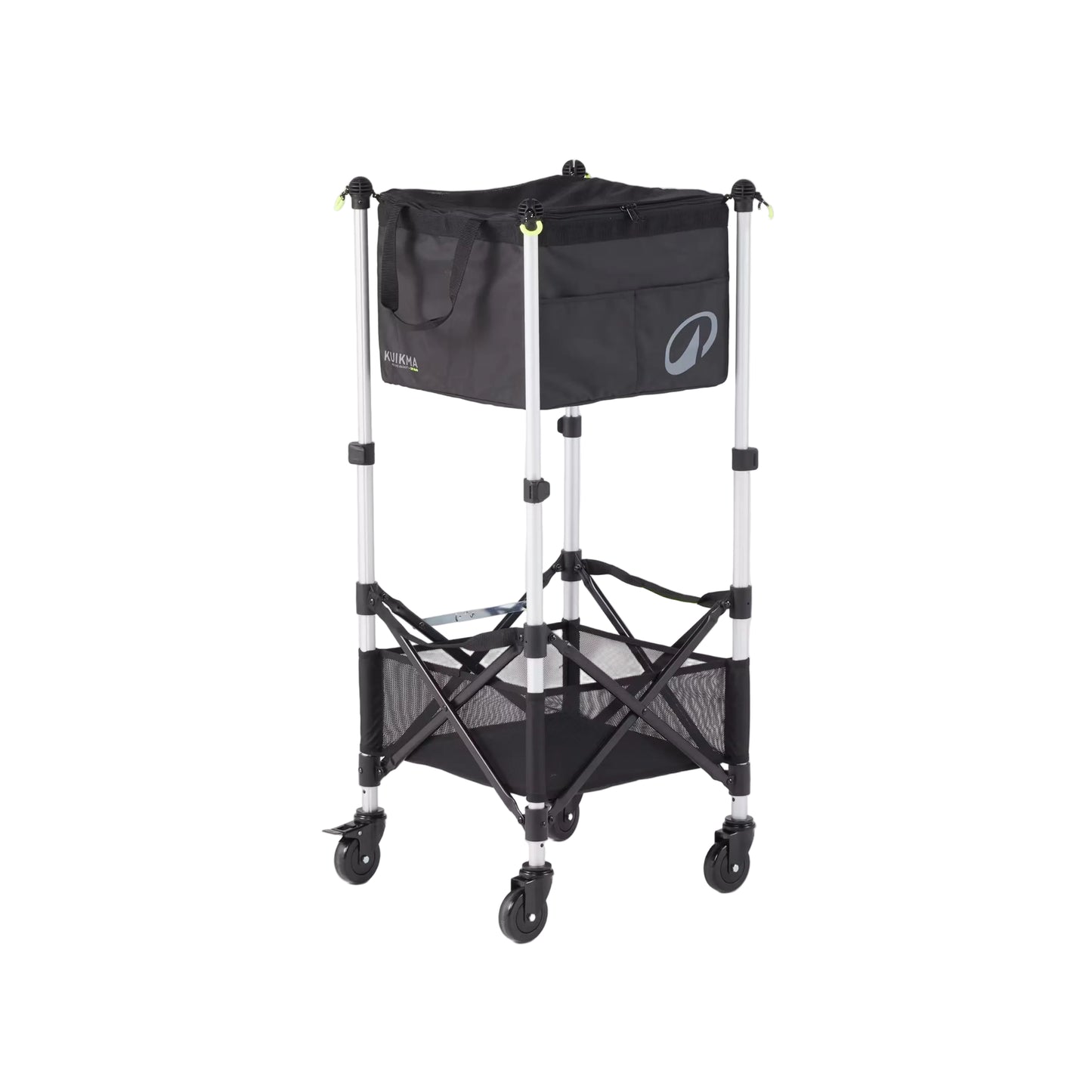 Cesto de bolas KUIKMA com rodas e capacidade para 120 bolas, vista frontal em fundo branco