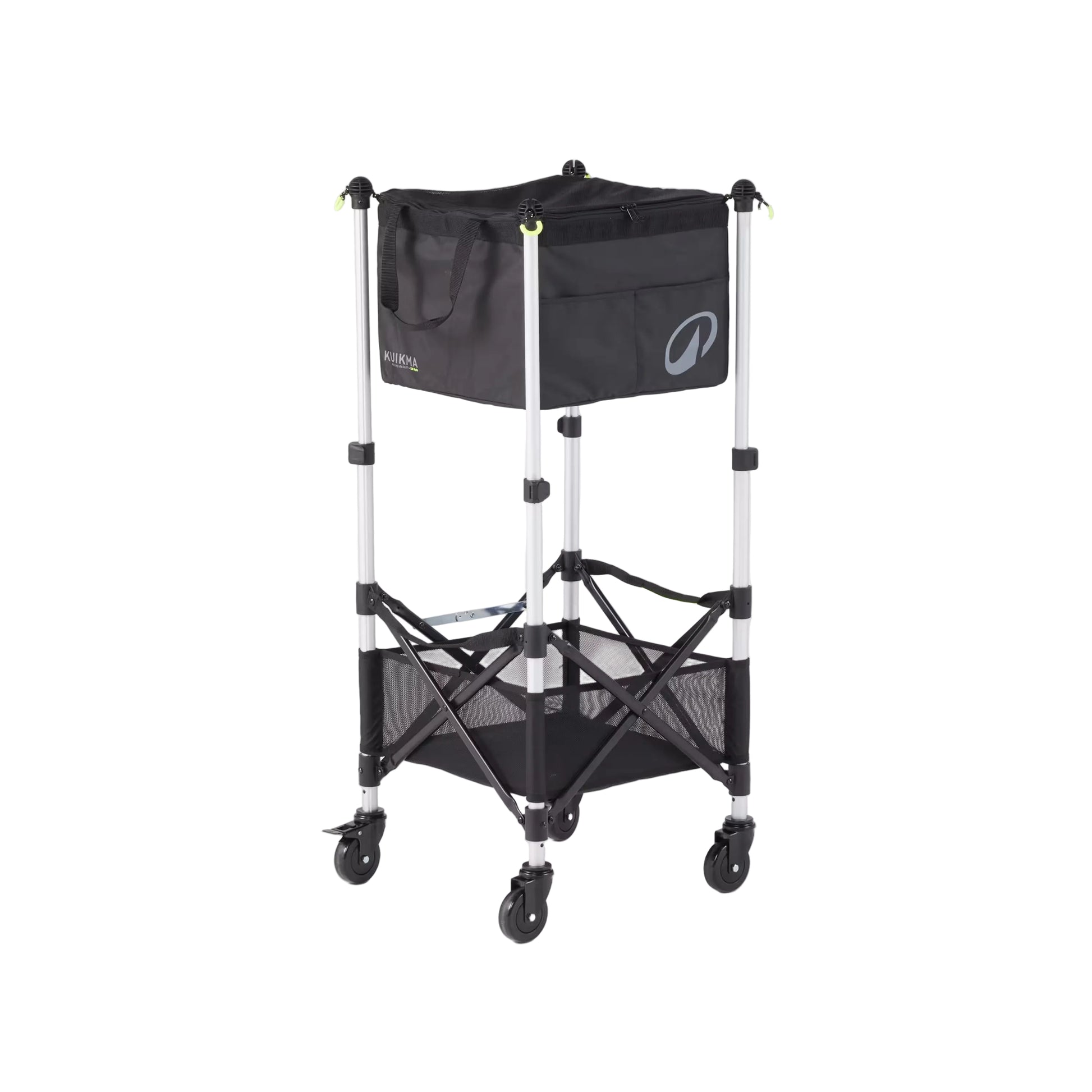 Cesto de bolas KUIKMA com rodas e capacidade para 120 bolas, vista frontal em fundo branco