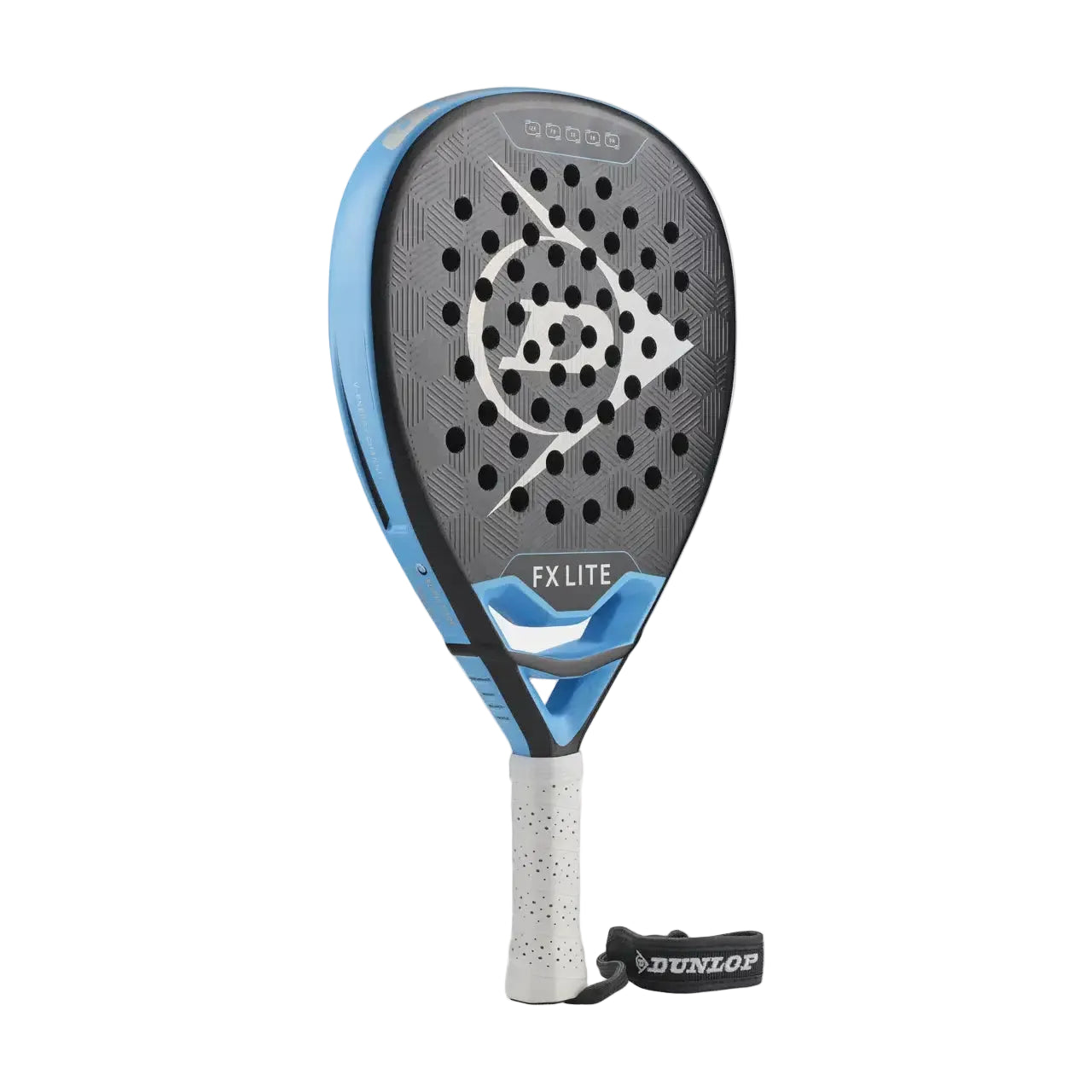 Raquete de padel Dunlop FX LITE 2026 em formato diamante com construção em carbono 12K, vista lateral em fundo branco