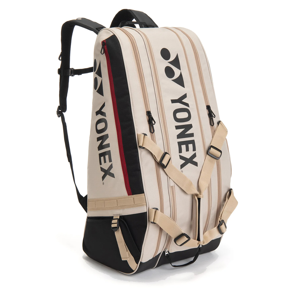 Saco de Ténis Yonex GearLogic 9R Bege - vista frontal mostrando capacidade para 9 raquetes