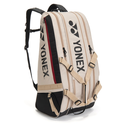 Saco de Ténis Yonex GearLogic 9R Bege - vista frontal mostrando capacidade para 9 raquetes