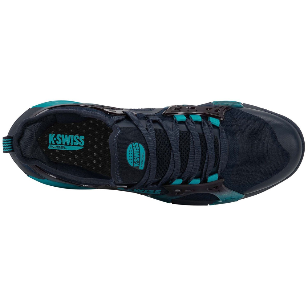 apatilhas Padel K-Swiss K-Frame Azul Báltico – vista superior mostrando biqueira reforçada e design azul turquesa